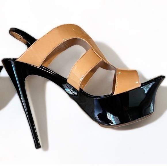 Vintage Giuseppe Zanotti Platform Patent Leather Black and Nude Stiletto Heels - Picture 2 of 16